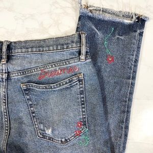Gap Distressed Embroidered High Rise Step Hem Jean